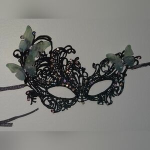 Elegant Black Lace Masquerade Mask with Butterflies